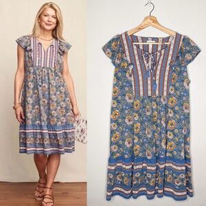 Matilda Jane | Heart to Heart Pasture‎ Blue Floral Flutter Sleeve Dress